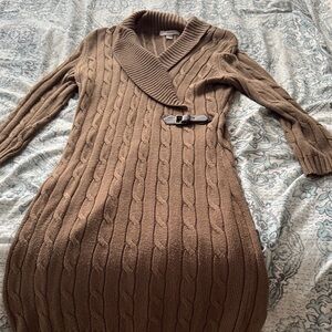 dressbarn Taupe Cable Knit Sweater Dress